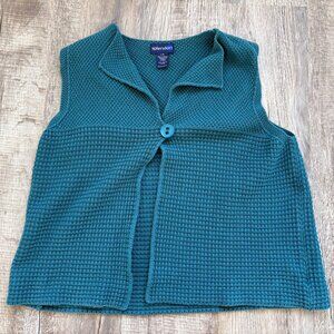 Women Splendor! Blue Green Cardigan Vest Sweater Button  - Size L Large